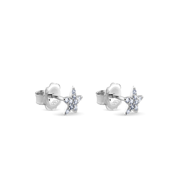 Pendientes de oro blanco forma estrella con pavé de diamantes
