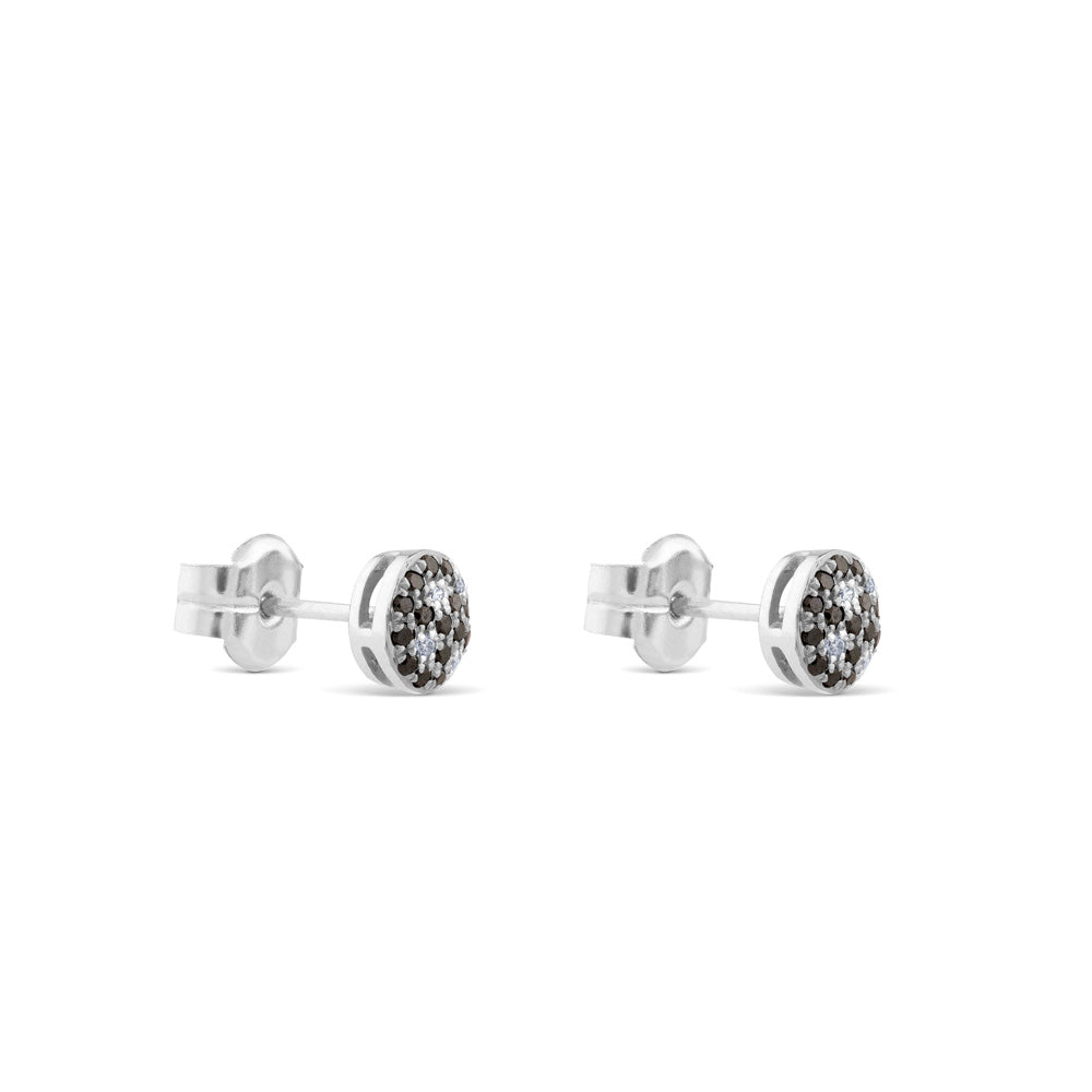 Pendientes de oro blanco con pavé de diamantes negros y blancos