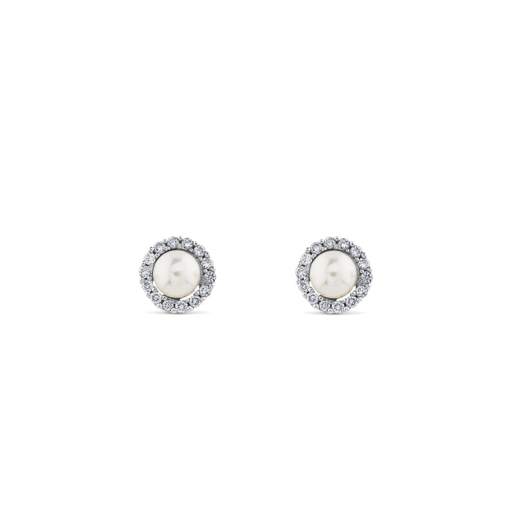 Pendientes de perlas en oro blanco con orla de diamantes