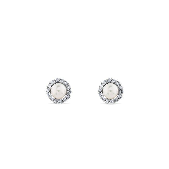 Pendientes de perlas en oro blanco con orla de diamantes