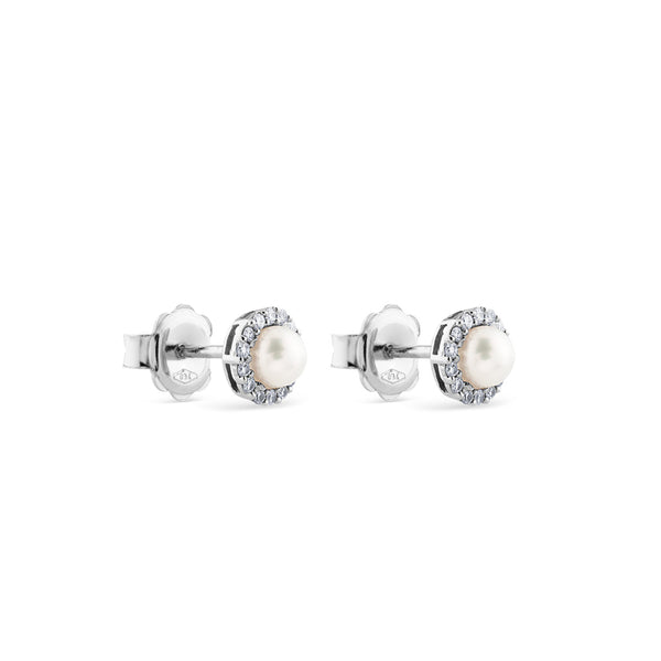 Pendientes de perlas en oro blanco con orla de diamantes