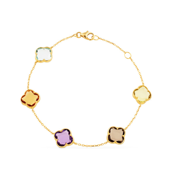 Pulsera de oro amarillo con cuarzos de colores