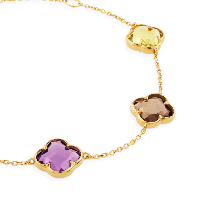 Pulsera de oro amarillo con cuarzos de colores