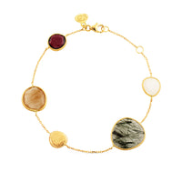 Pulsera de oro amarillo mate con cuarzos de colores