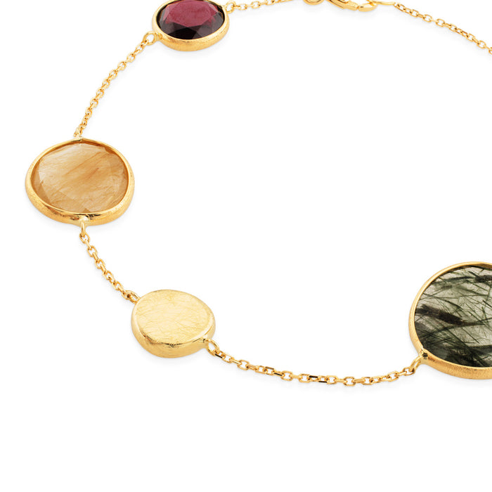 Pulsera de oro amarillo mate con cuarzos de colores