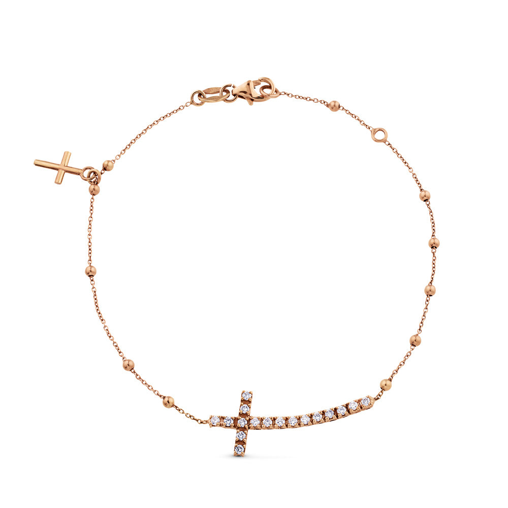 Pulsera de oro rosa con cruz horizontal de diamantes