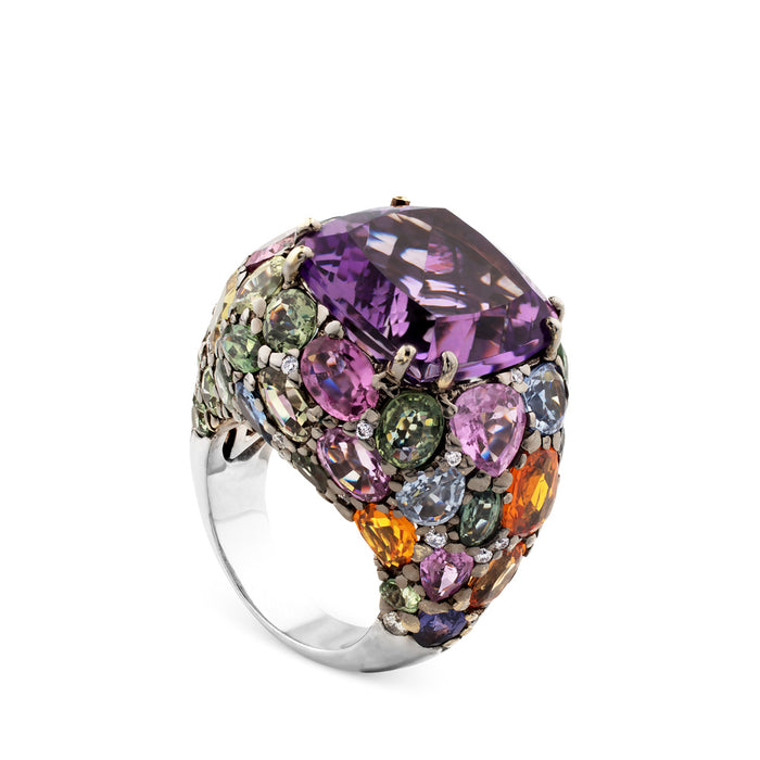 sortija oro blanco con amatista, zafiros de colores y diamantes_chocron joyeros_J2847SB