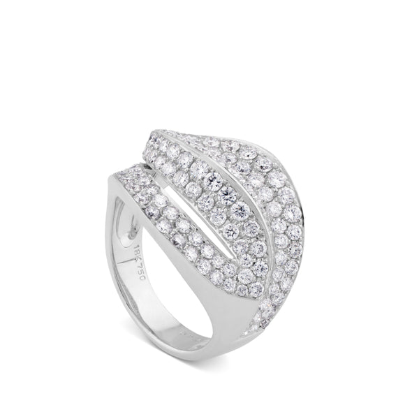 Sortija de oro blanco Doble Hoja con pavé de diamantes