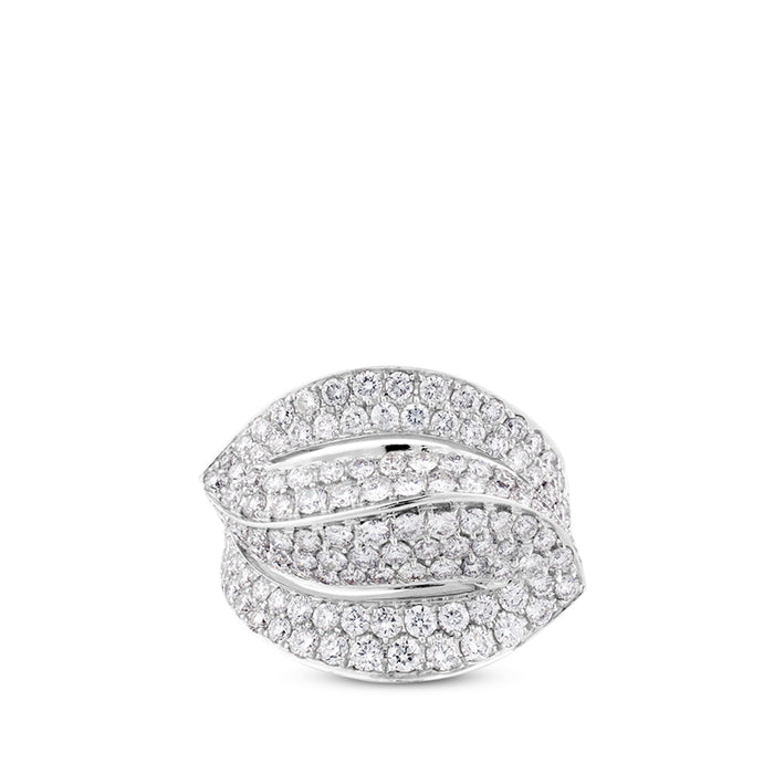 Sortija de oro blanco Doble Hoja con pavé de diamantes