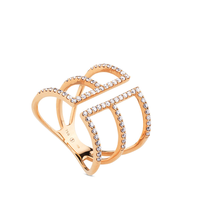 Sortija GeometriCh  de oro rosa con hileras de diamantes