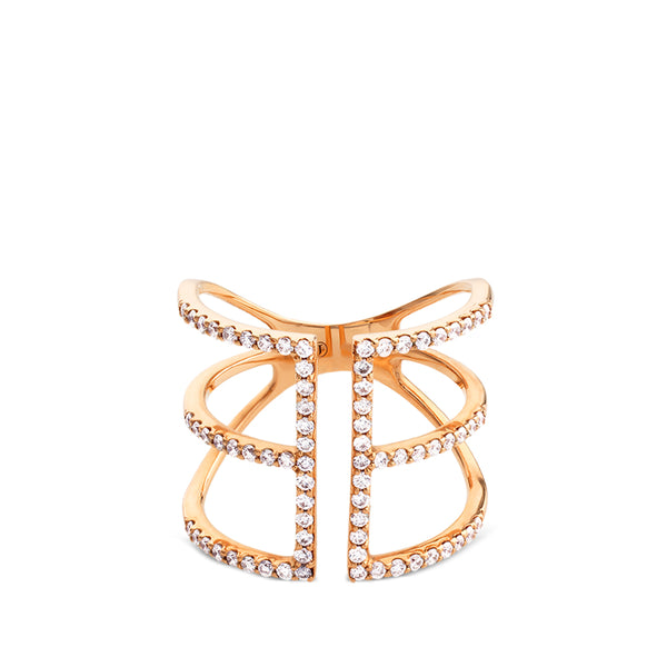Sortija GeometriCh  de oro rosa con hileras de diamantes