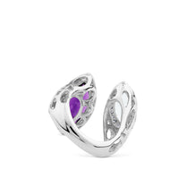 Sortija "tu y yo" de oro blanco con amatista y topacio azul en talla marquise y orla de diamantes