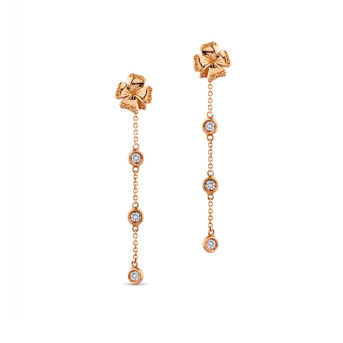 Pendientes "Clover" largos en cadena de oro rosa con diamantes