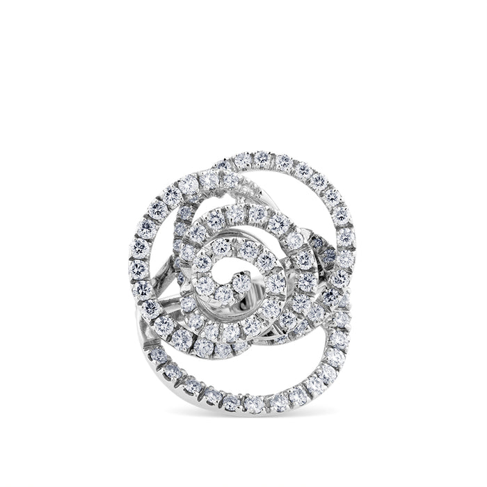 Sortija fantasía de oro blanco con pavé de diamantes