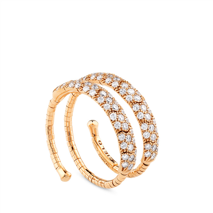 Sortija muelle dos vueltas de oro rosa con pavé de diamantes