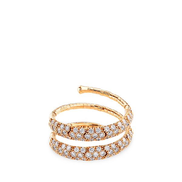 Sortija muelle dos vueltas de oro rosa con pavé de diamantes