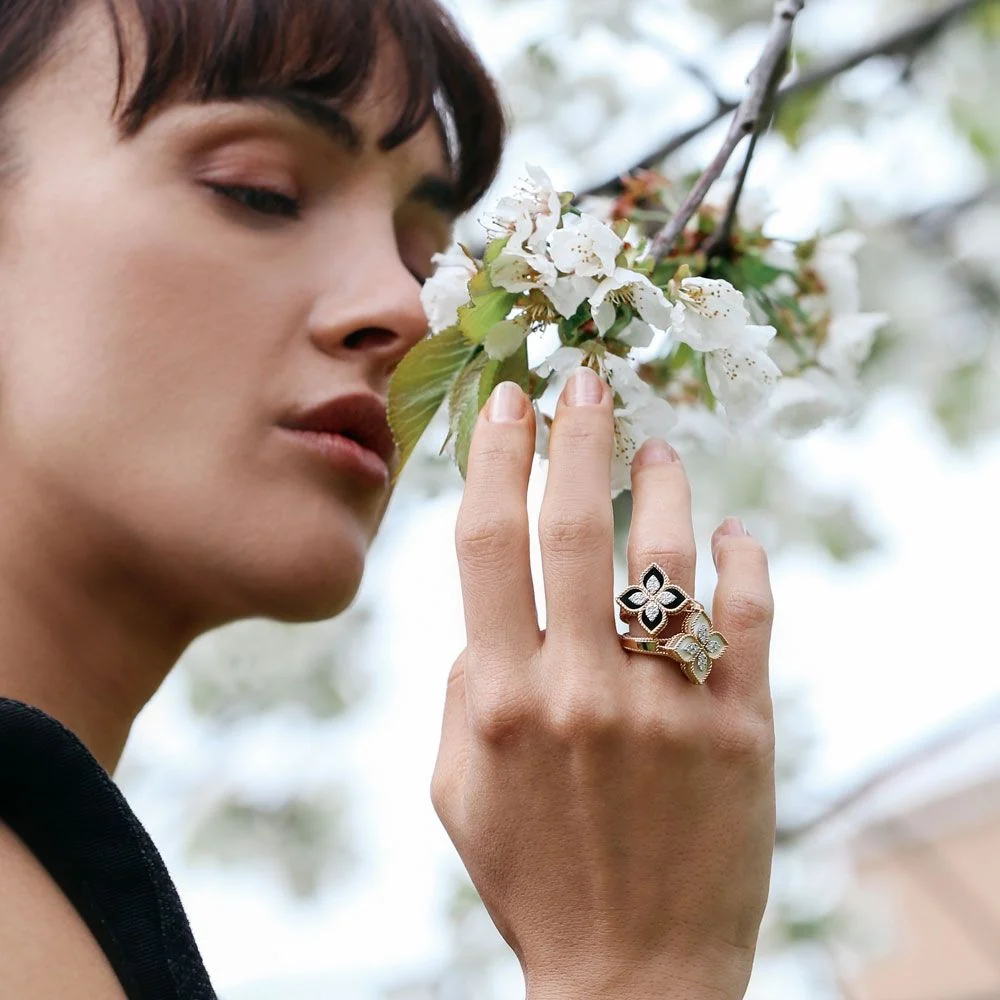 Roberto Coin Anillo Oro Rosa Princess Flower con malaquita y diamantes