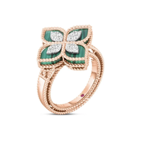 Roberto Coin Anillo Oro Rosa Princess Flower con malaquita y diamantes