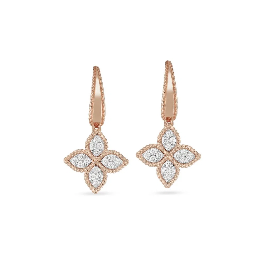 Roberto Coin Pendientes oro rosa Princess Flower con diamantes