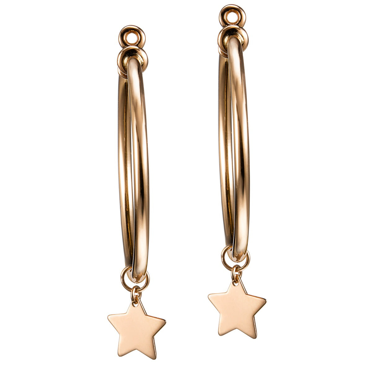 Pendientes-aros-medianos-oro-rosa-charm-estrella - Ref J5770PO