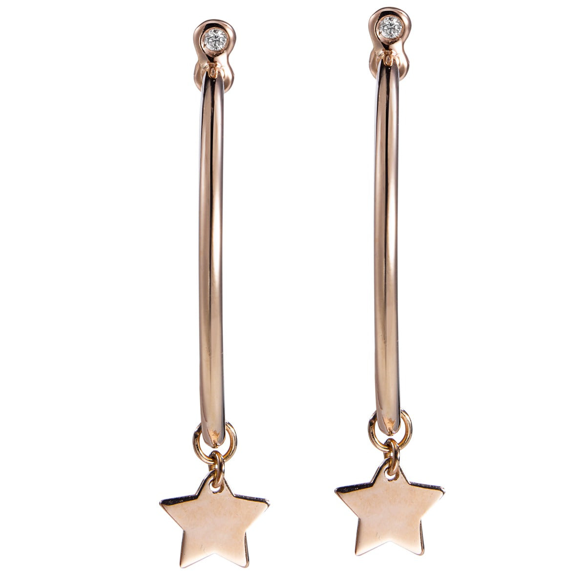 Aros_oro_rosa_charm_estrella_diamante_chaton_garra Ref J5330PB_Chocrón Joyeros