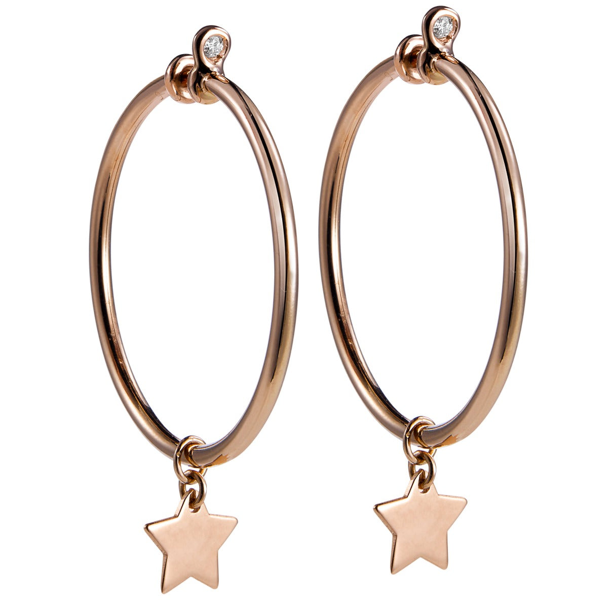 Aros_oro_rosa_charm_estrella_diamante_chaton_garra Ref J5330PB_Chocrón Joyeros