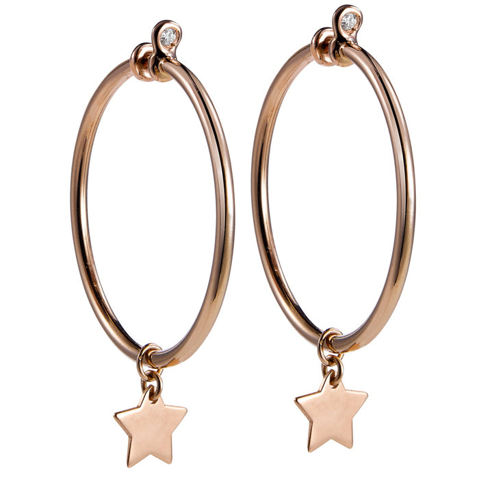Aros_oro_rosa_charm_estrella_diamante_chaton_garra Ref J5330PB_Chocrón Joyeros