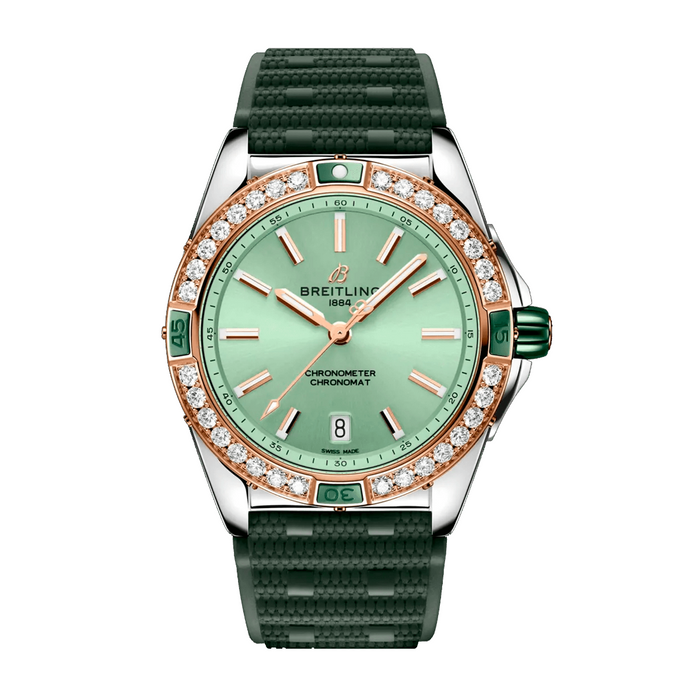 Breitling Super Chronomat automatic 38 esfera verde bisel oro y brillantes caucho verde_Chocron joyeros_U17356531L1S1