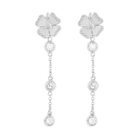 Pendientes "Clover" largos en cadena de oro blanco con diamantes