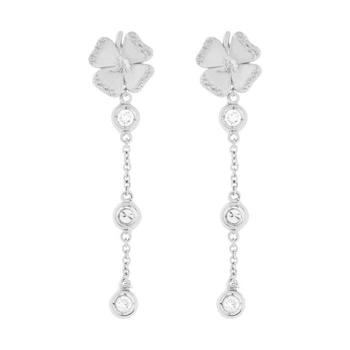 Pendientes "Clover" largos en cadena de oro blanco con diamantes