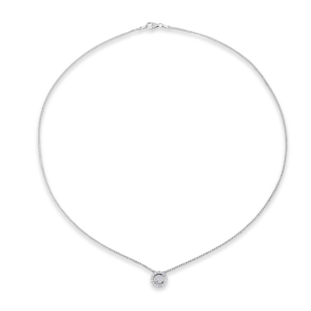 Colgante de oro blanco con círculo y orla de pavé de diamantes de 0,18 quilates