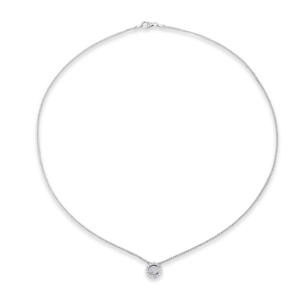 Colgante de oro blanco con círculo y orla de pavé de diamantes de 0,18 quilates
