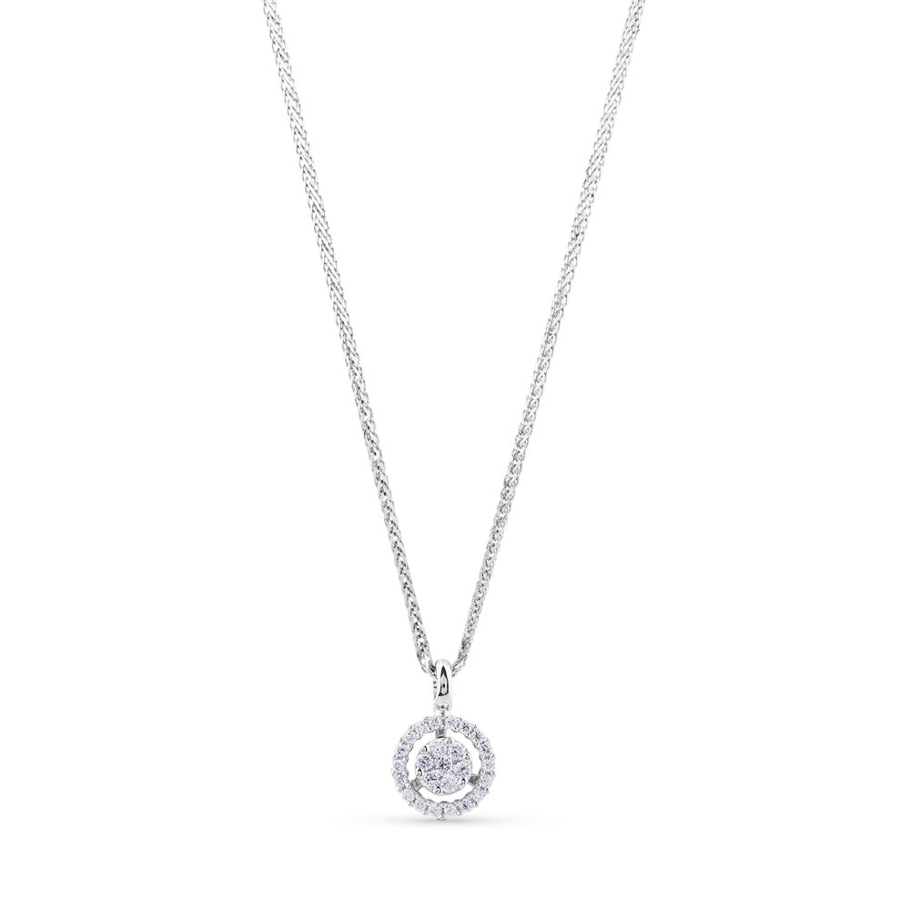 Colgante de oro blanco con círculo y orla de pavé de diamantes de 0,23 quilates