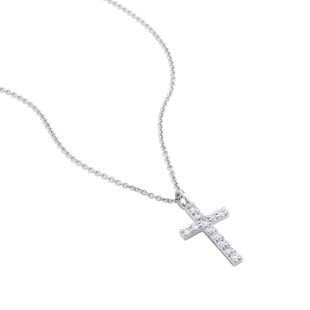 Colgante de oro blanco con cruz de diamantes de 0,10 quilates