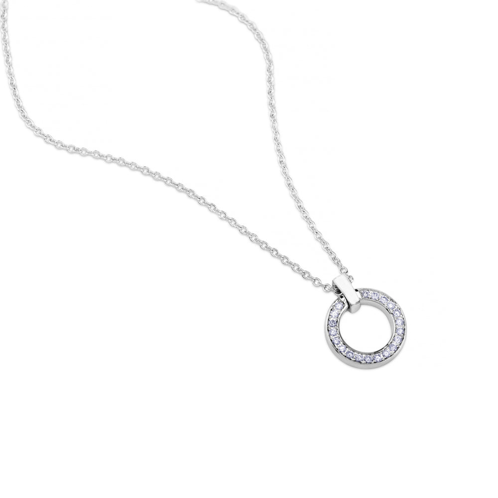 Colgante GeometriCh de oro blanco con círculo de pavé de diamantes