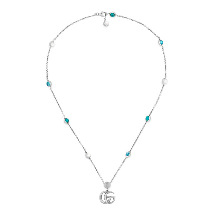 colgante-plata-gucci-marmont-GG-nacar-topacio-azul-resina-turquesa -  Ref YBB527399001