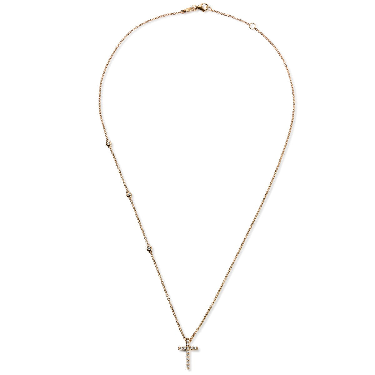 colgante-oro-rosa-cruz-brillantes-diamantes-cadena-chaton - Ref j5164clb Chocrón Joyeros