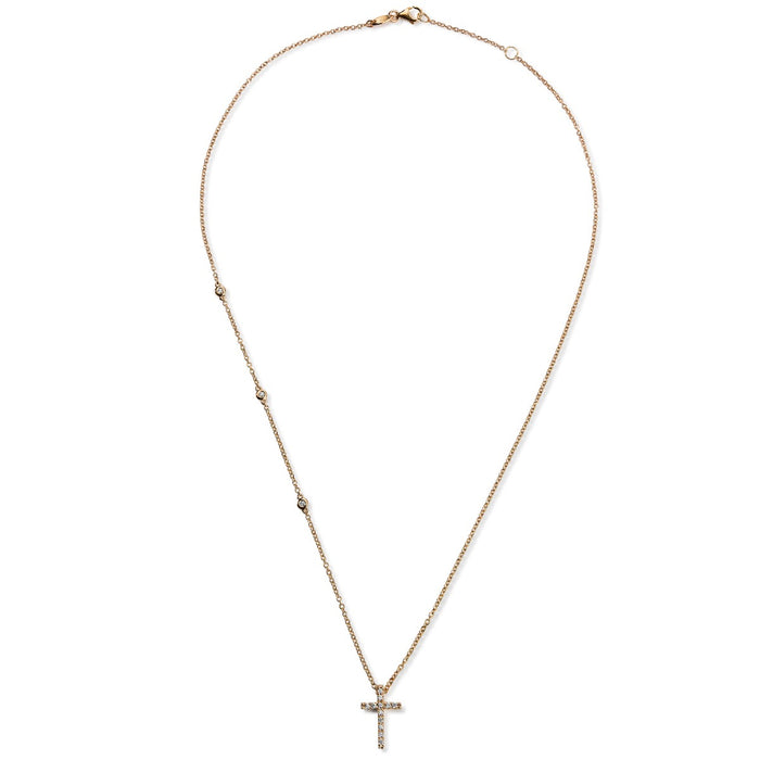 colgante-oro-rosa-cruz-brillantes-diamantes-cadena-chaton - Ref j5164clb Chocrón Joyeros