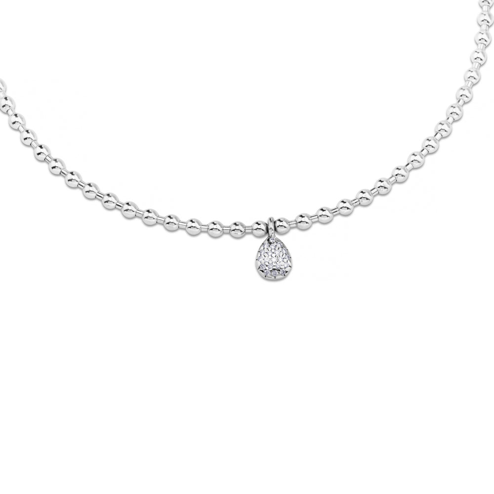 Gargantilla rígida de bolas con lágrima de pavé de diamantes