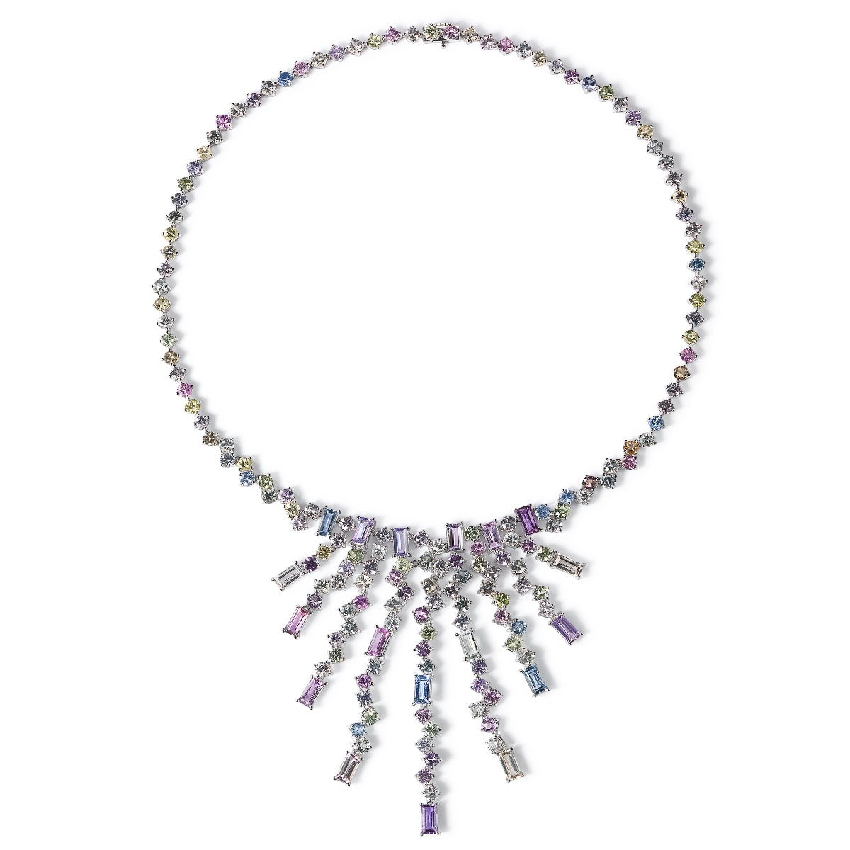 Gargantilla-oro-blanco-zafiros-multicolor - Ref J1730CZ_Chocrón Joyeros