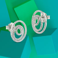 Pendientes  GeometriCh de oro blanco con círculos de pavé de diamantes