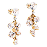 Pendientes largos de oro rosa con diamantes y cristal de roca