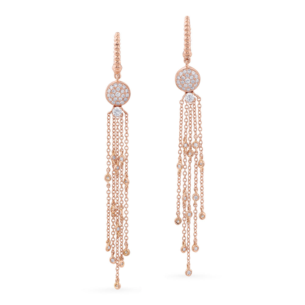 Pendientes oro rosa con cadenas y pavé de diamantes |Chocrón Joyeros