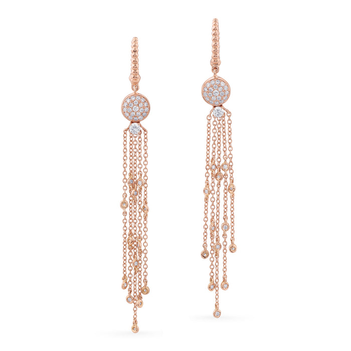 Pendientes oro rosa con cadenas y pavé de diamantes |Chocrón Joyeros