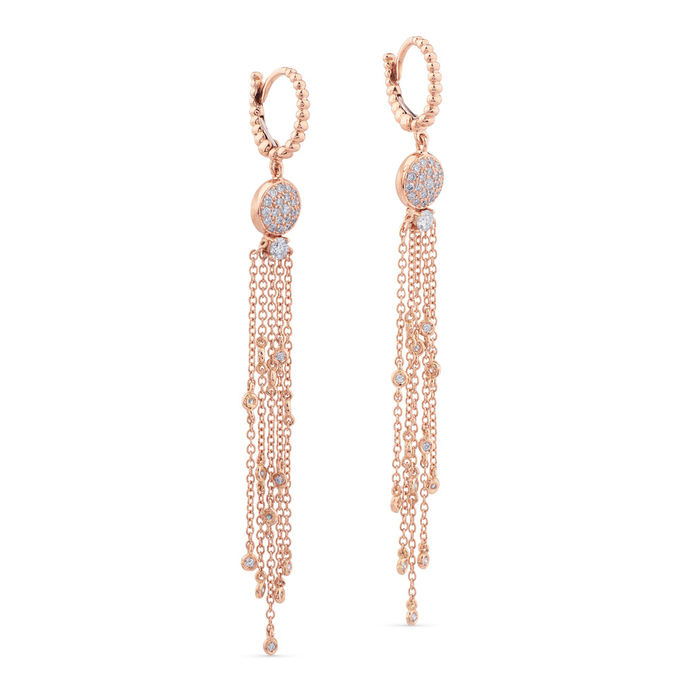 Pendientes largos de oro rosa con cadenas y pavé de diamantes