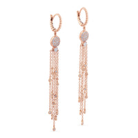Pendientes largos de oro rosa con cadenas y pavé de diamantes