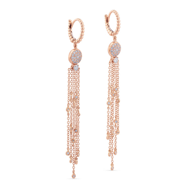 Pendientes largos de oro rosa con cadenas y pavé de diamantes