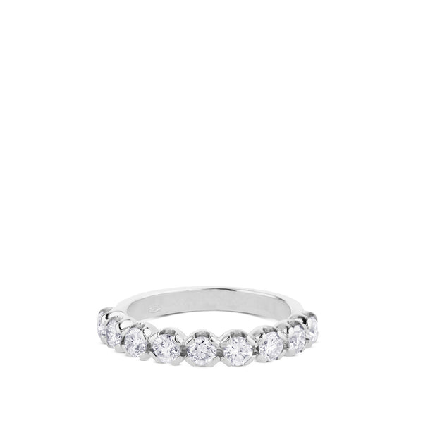 Anillo Media alianza de oro blanco con 9 diamantes en garra de 0,88 quilates