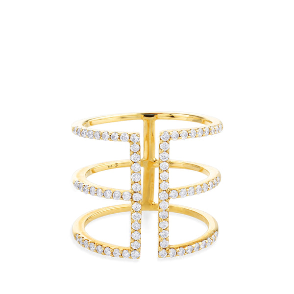 Sortija GeometriCh de oro amarillo con hileras de diamantes