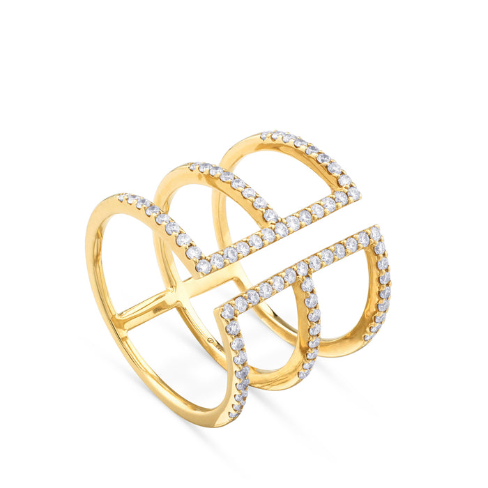 Sortija Geometric de oro amarillo con hileras de pavé de diamantes|Chocrón Joyeros